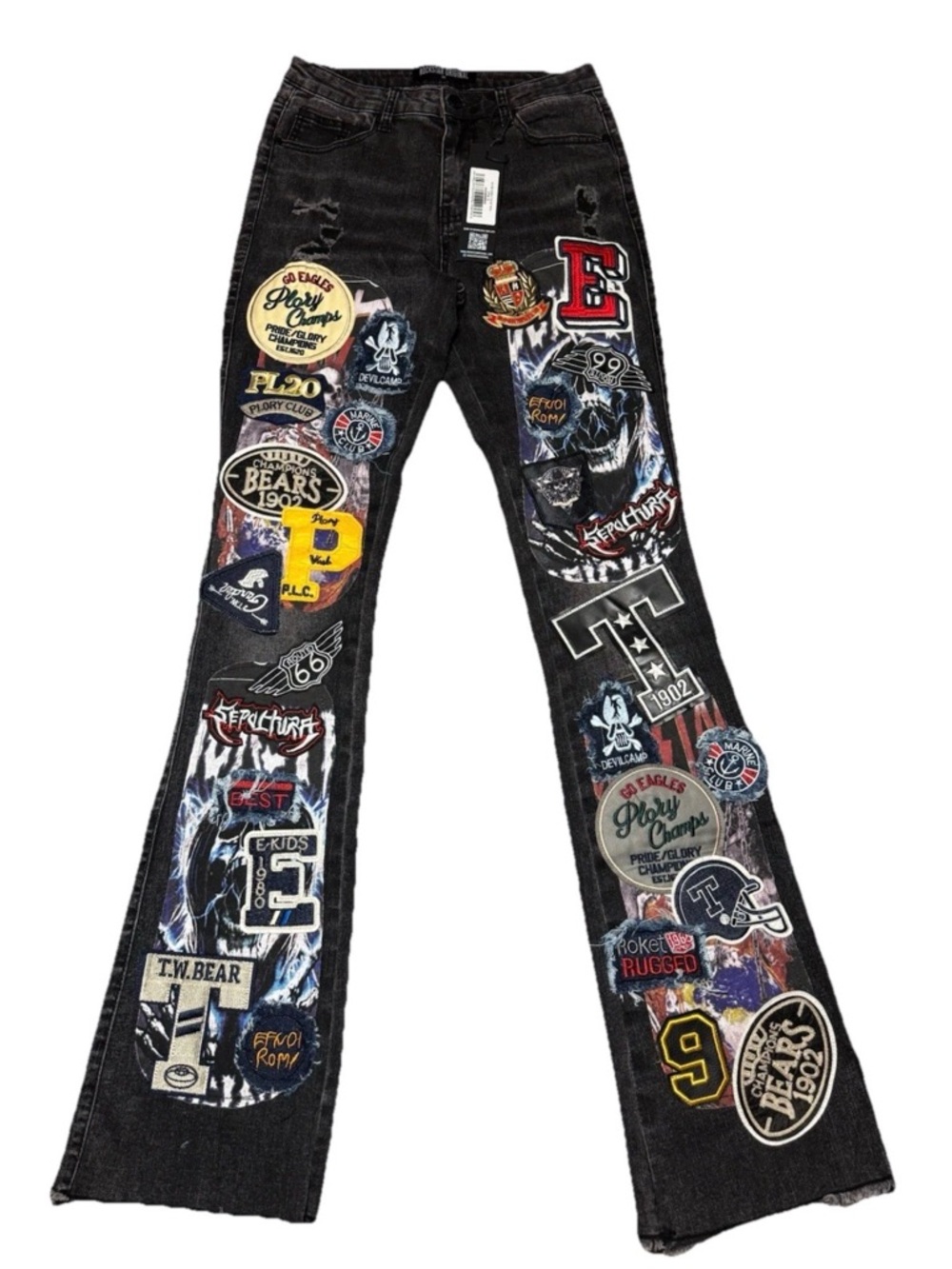 Rockstar Original Brittiny Black Patchwork Stacked Flare Jean